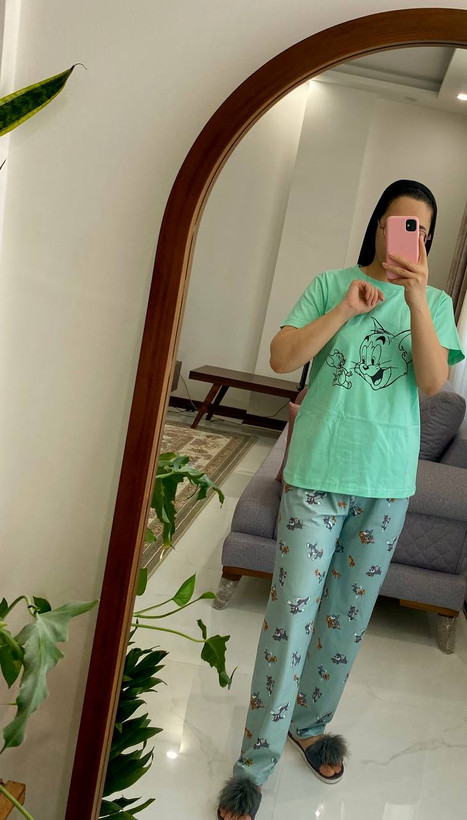 ست تیشرت و شلوار عروسکی زنانه نخ پنبه