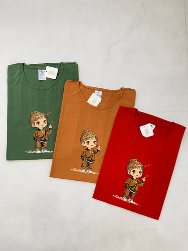 تیشرت سایز بزرگ پنبه دختر قلبی